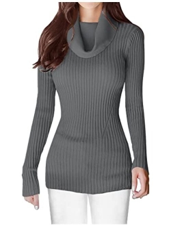 v28 Women Stretchable Cowl Neck Knit Korea Long Sleeve Slim Fit Bodycon Sweater