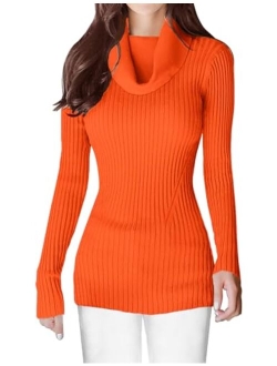 v28 Women Stretchable Cowl Neck Knit Korea Long Sleeve Slim Fit Bodycon Sweater