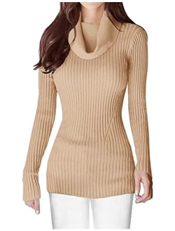 v28 Women Stretchable Cowl Neck Knit Korea Long Sleeve Slim Fit Bodycon Sweater