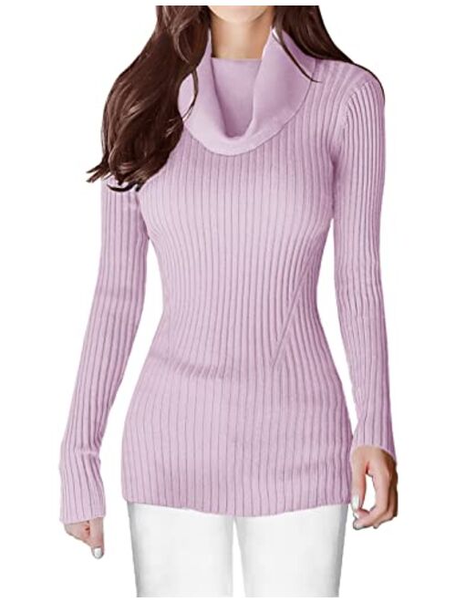 v28 Women Stretchable Cowl Neck Knit Korea Long Sleeve Slim Fit Bodycon Sweater