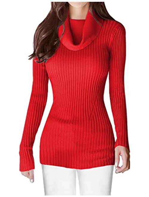 v28 Women Stretchable Cowl Neck Knit Korea Long Sleeve Slim Fit Bodycon Sweater