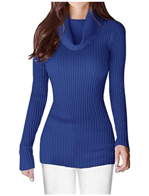 v28 Women Stretchable Cowl Neck Knit Korea Long Sleeve Slim Fit Bodycon Sweater