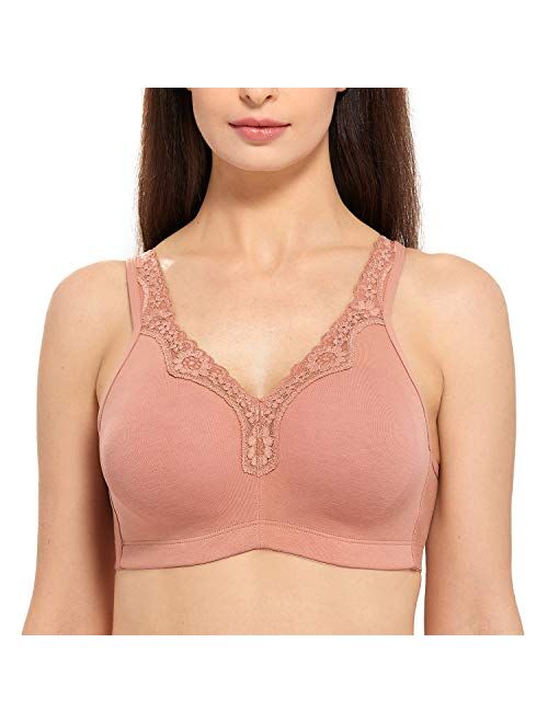 DELIMIRA Women's Lace Plus Size Wire-Free Non-Foam Comfort Cotton Bra