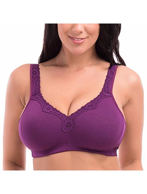 DELIMIRA Women's Lace Plus Size Wire-Free Non-Foam Comfort Cotton Bra