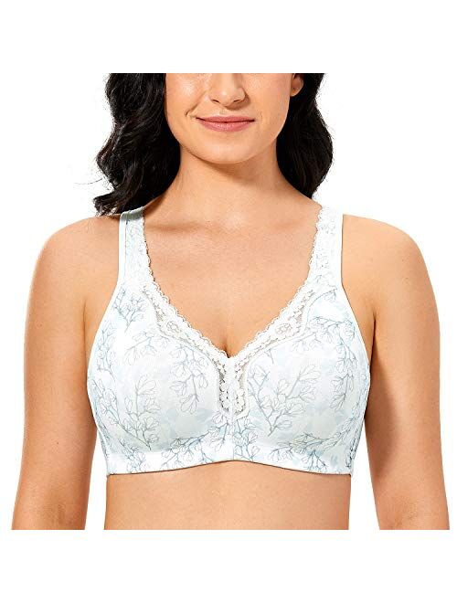 DELIMIRA Women's Lace Plus Size Wire-Free Non-Foam Comfort Cotton Bra