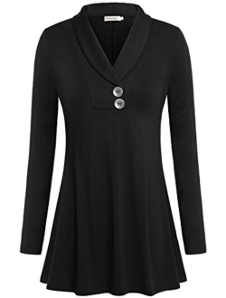 Ouncuty Women Fall Long Sleeve Tops Shawl Neck Button Down Dressy Blouses Shirts