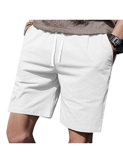 LTIFONE Mens Cotton Solid Above Knee Casual Shorts Elastic Waist 7