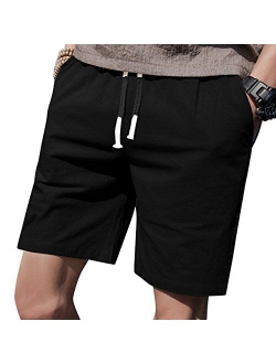 LTIFONE Mens Cotton Solid Above Knee Casual Shorts Elastic Waist 7