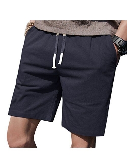 LTIFONE Mens Cotton Solid Above Knee Casual Shorts Elastic Waist 7