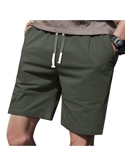 LTIFONE Mens Cotton Solid Above Knee Casual Shorts Elastic Waist 7