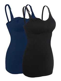 iloveSIA 2Pack Seamless Nursing Cami Tank Top with Build-in Maternity Bra