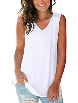 SAMPEEL Womens Trendy Basic Tank Tops Womens Sleeveless V Neck Tee Shirts