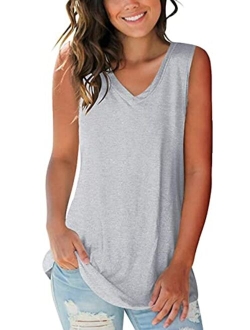 SAMPEEL Womens Trendy Basic Tank Tops Womens Sleeveless V Neck Tee Shirts