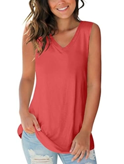 SAMPEEL Womens Trendy Basic Tank Tops Womens Sleeveless V Neck Tee Shirts