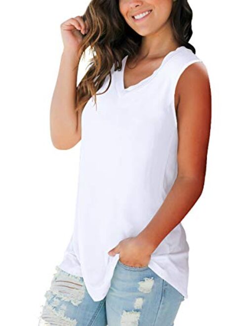 SAMPEEL Womens Trendy Basic Tank Tops Womens Sleeveless V Neck Tee Shirts