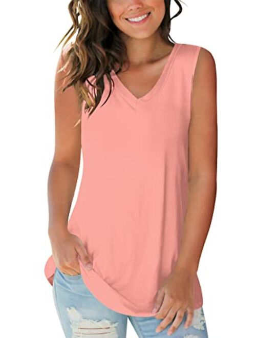 SAMPEEL Womens Trendy Basic Tank Tops Womens Sleeveless V Neck Tee Shirts