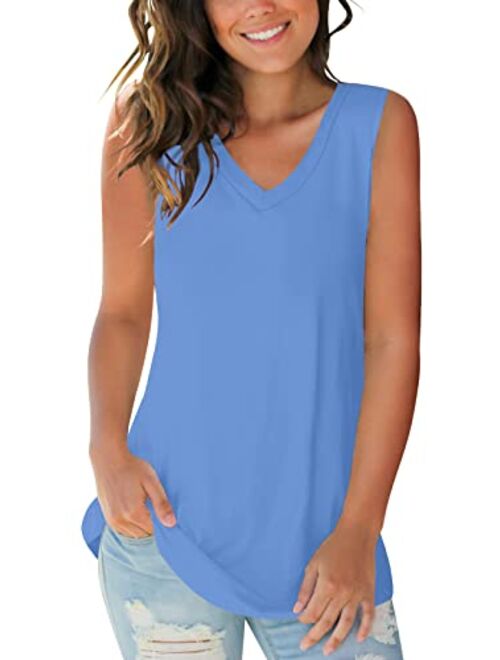 SAMPEEL Womens Trendy Basic Tank Tops Womens Sleeveless V Neck Tee Shirts