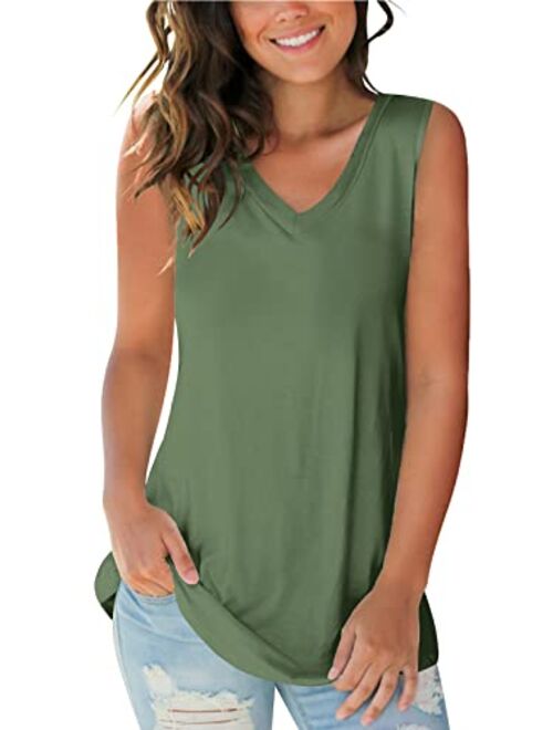 SAMPEEL Womens Trendy Basic Tank Tops Womens Sleeveless V Neck Tee Shirts