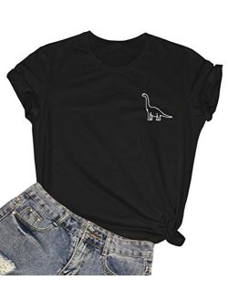 ROSEPARK Women Cute Dinosaur Graphic T-Shirts Teen Girls Funny Tees