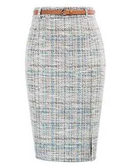 Women's Bodycon Pencil Skirt with Blet Solid Color Hip-Wrapped