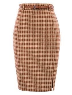 Women's Bodycon Pencil Skirt with Blet Solid Color Hip-Wrapped