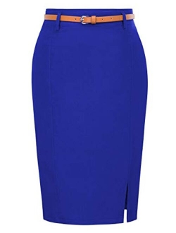 Women's Bodycon Pencil Skirt with Blet Solid Color Hip-Wrapped