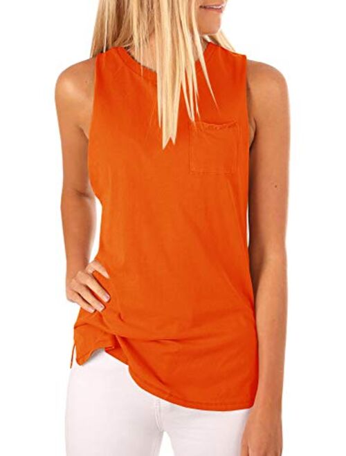 Women's High Neck Tank Top Sleeveless Blouse Plain T Shirts Pocket Cami Summer Tops