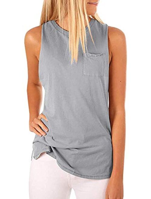 Women's High Neck Tank Top Sleeveless Blouse Plain T Shirts Pocket Cami Summer Tops