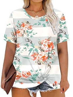 DOLNINE Women's Plus Size Knotted Tops Short Sleeve Tees Casual Tunics Blouses