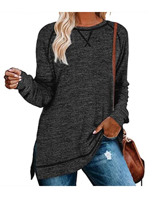 SAMPEEL Women's Long Sleeve T Shirt Leopard Tunic Tops Sweatshirt