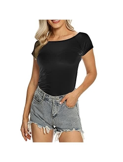 Suimiki Women's Cut Out Trendy Party Short Sleeve Shirt Stretchy Blouse Casual Top