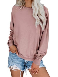 Womens Simple Crewneck Long Sleeve Casual Solid & Tie Dye Thin Pullover Sweatshirts Tops Shirts