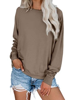 Womens Simple Crewneck Long Sleeve Casual Solid & Tie Dye Thin Pullover Sweatshirts Tops Shirts