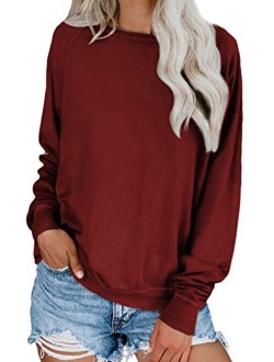 Womens Simple Crewneck Long Sleeve Casual Solid & Tie Dye Thin Pullover Sweatshirts Tops Shirts