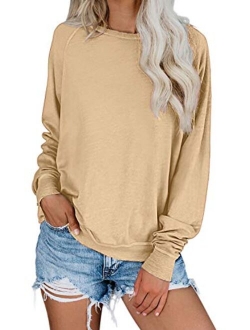 Womens Simple Crewneck Long Sleeve Casual Solid & Tie Dye Thin Pullover Sweatshirts Tops Shirts