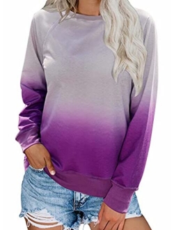 Womens Simple Crewneck Long Sleeve Casual Solid & Tie Dye Thin Pullover Sweatshirts Tops Shirts