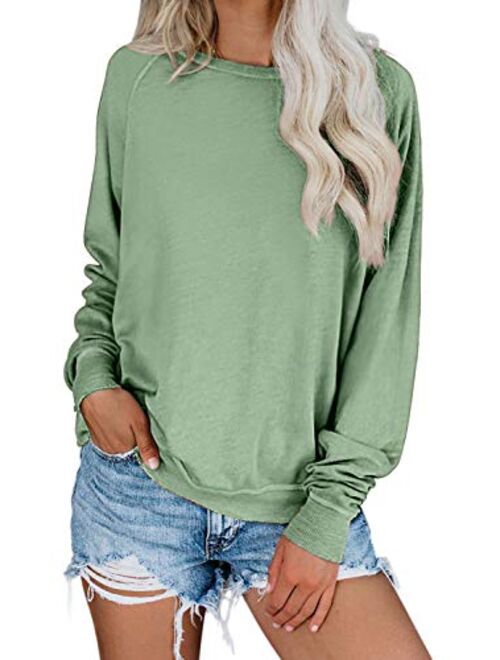 Dokotoo Womens Simple Crewneck Long Sleeve Casual Solid & Tie Dye Thin Pullover Sweatshirts Tops Shirts