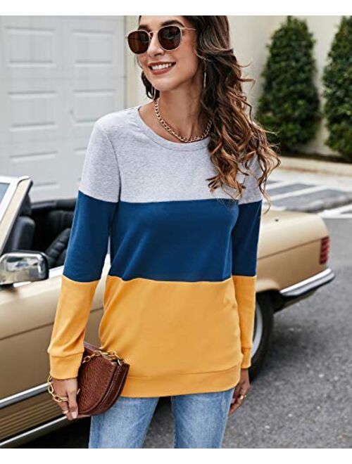 Halife Women's Long Sleeve Color Block Tops Crewneck Sweatshirts Pullover Tunic Shirts Blouses