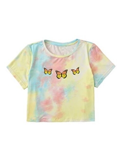 Women's Short Sleeve Tie Dye Letter Print Crop Top T Shirt