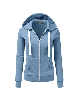 Newbestyle Women's Casual Color Block Zip Up Hoodie Jacket with Pocket