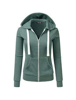 Newbestyle Women's Casual Color Block Zip Up Hoodie Jacket with Pocket