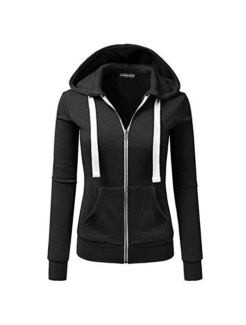 Newbestyle Women's Casual Color Block Zip Up Hoodie Jacket with Pocket