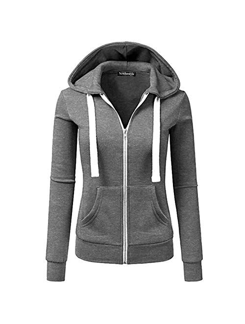 Newbestyle Women's Casual Color Block Zip Up Hoodie Jacket with Pocket