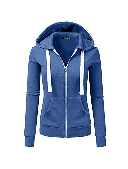 Newbestyle Women's Casual Color Block Zip Up Hoodie Jacket with Pocket