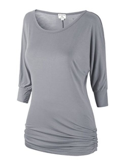 Match Women's 3/4 Sleeve Drape Top with Side Shirring