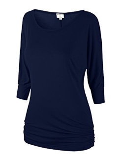 Match Women's 3/4 Sleeve Drape Top with Side Shirring