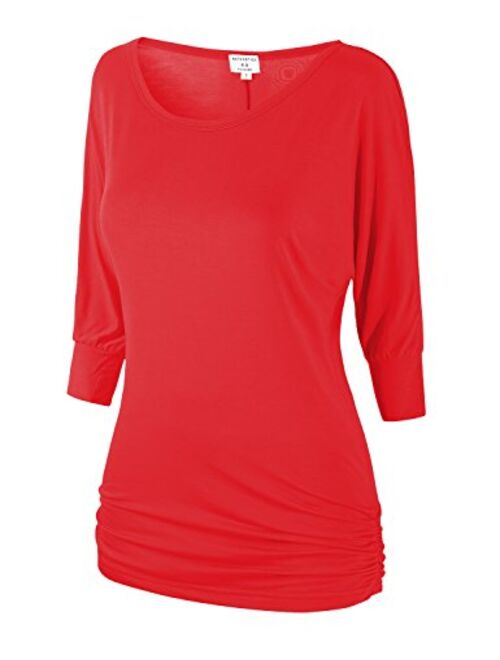 Match Women's 3/4 Sleeve Drape Top with Side Shirring