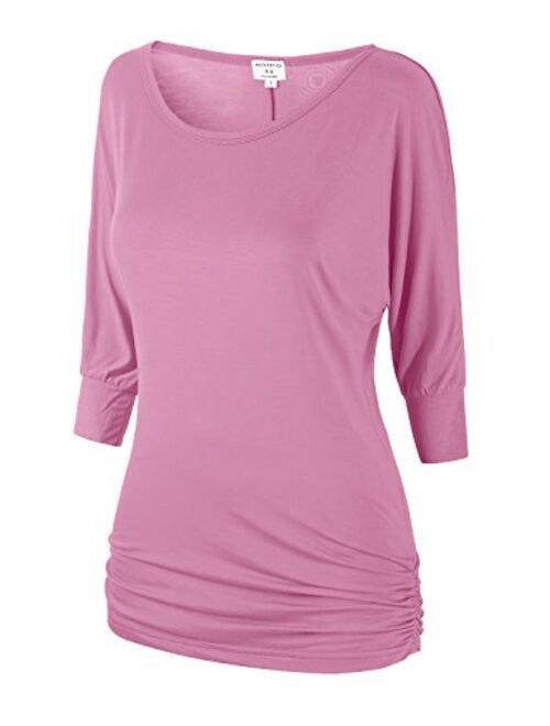 Match Women's 3/4 Sleeve Drape Top with Side Shirring