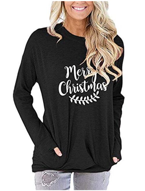 Womens Crewneck Sweatshirt Casual Cute Halloween Long Sleeve Loose Fitting Fall Tops T Shirt with Pockets