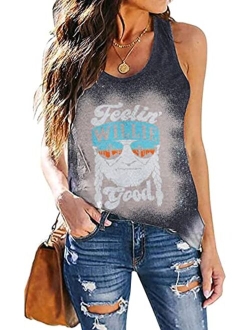 MOUSYA Women Tank Top, Feelin' Willie Good Letter Printed Graphic Vest Top Casual Tee, Gray